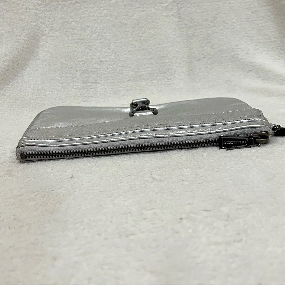 Rebecca Minkoff Silver Leather Skinny MAC Clutch NWT